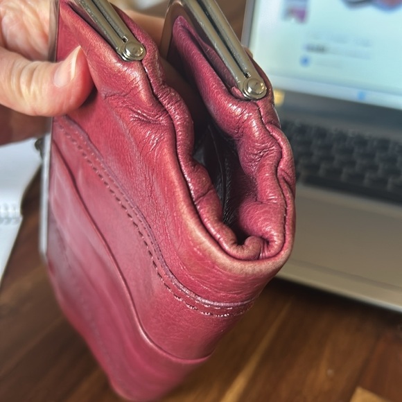 HOBO Burgundy Leather Clutch with Silver Trim - Picture 13 of 16